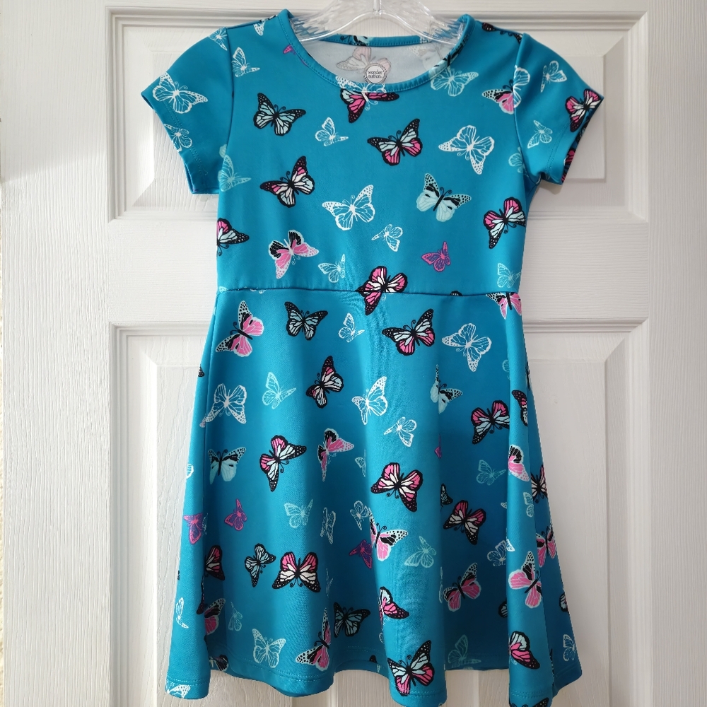 Wonder Nation Teal Butterfly Print Kids Dress
